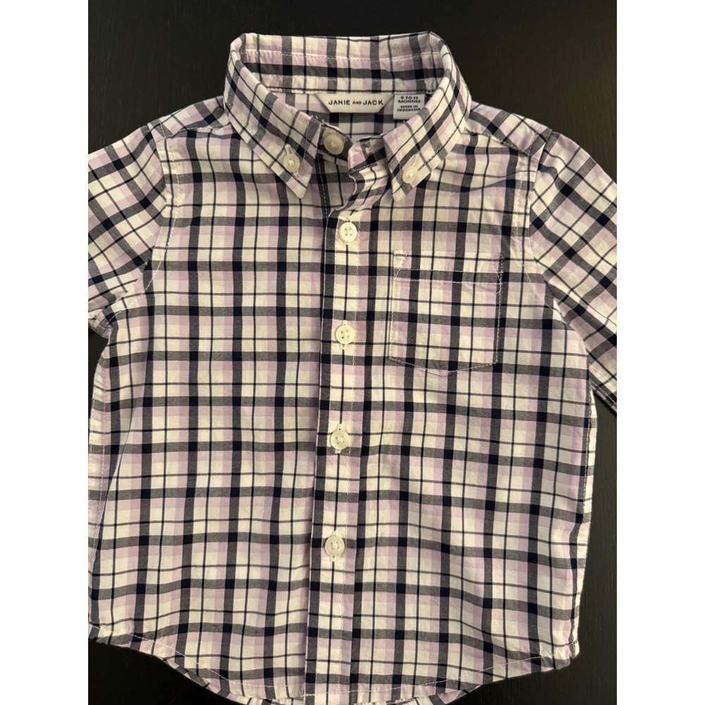 Janie and Jack Baby Plaid Button-Down Shirt Size 6-12 Months Purple Long-Sleeve